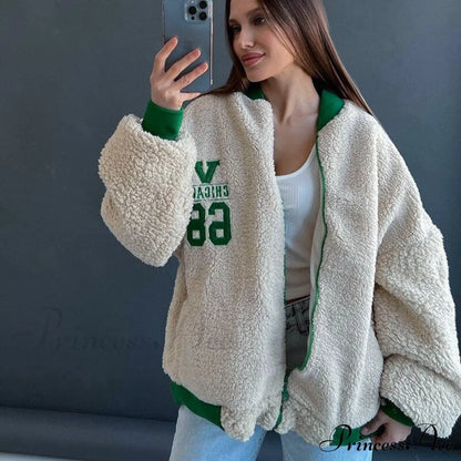 Y2K Green Print Fashion Baseball Jacket 7 / S