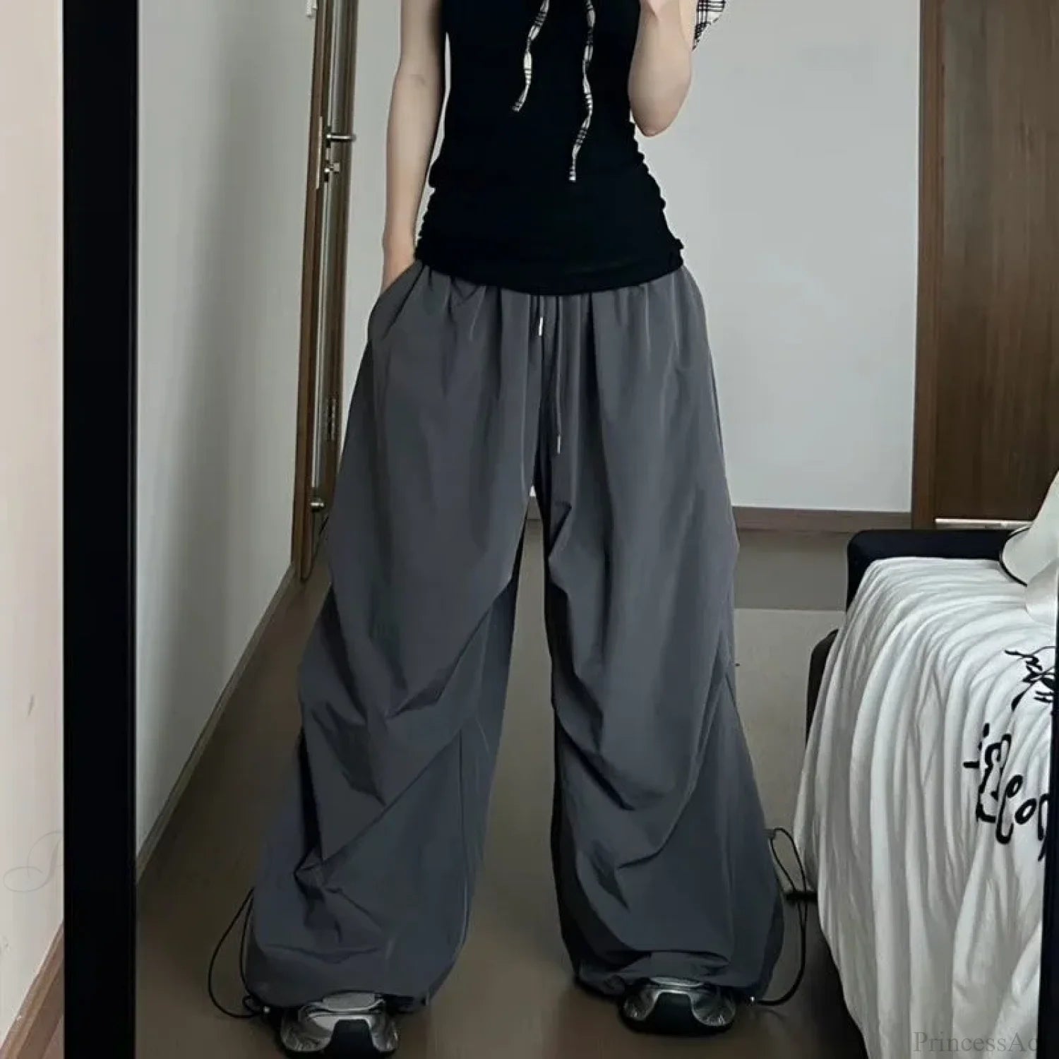 Y2K Grey Parachute Baggy Pants