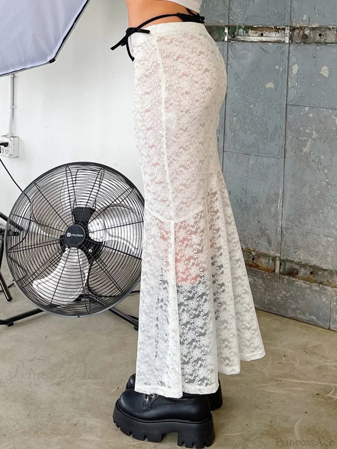 Y2K Grunge Lace Mesh See Through Bow Tie Long Skirt skirt-250126