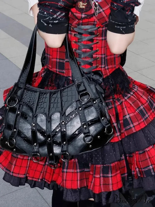 Y2K High Capacity Gothic Chic Popular Rivet Cool Punk Crossbody Bag Halloween