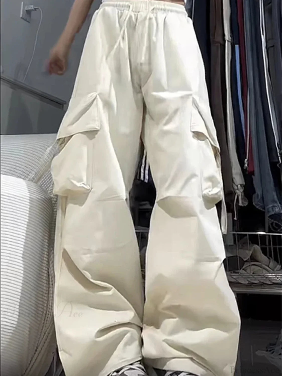 Y2K High Waist Cargo Pants WHITE / S
