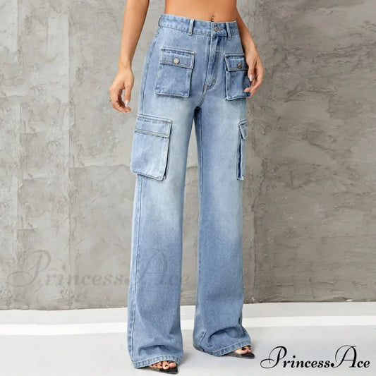 Y2K Korean Wide Leg Stretchy Denim Jeans Blue / S