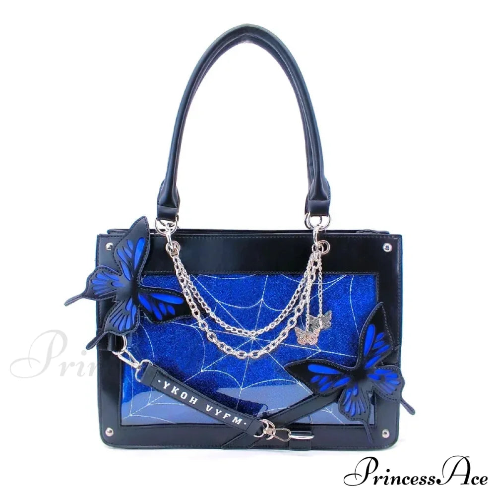 Y2K Labyrinth Butterfly Spider Web Chain Diy Transparent Lolita Gothic Bag Black Blue Halloween