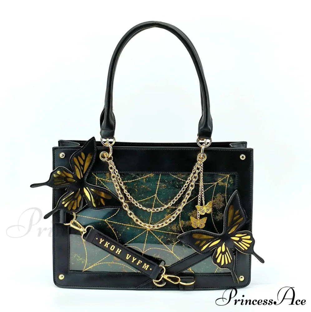 Y2K Labyrinth Butterfly Spider Web Chain Diy Transparent Lolita Gothic Bag Black Gold Halloween