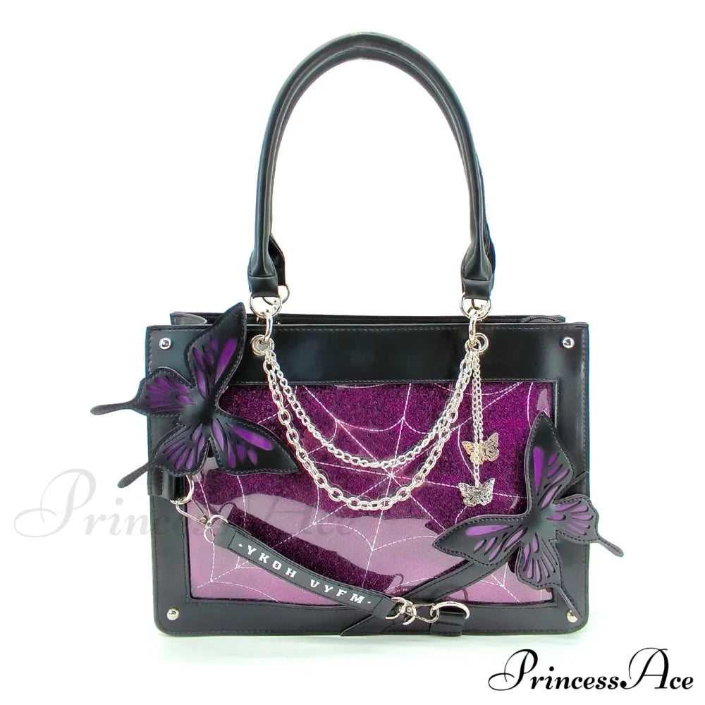 Y2K Labyrinth Butterfly Spider Web Chain Diy Transparent Lolita Gothic Bag Black Purple Halloween