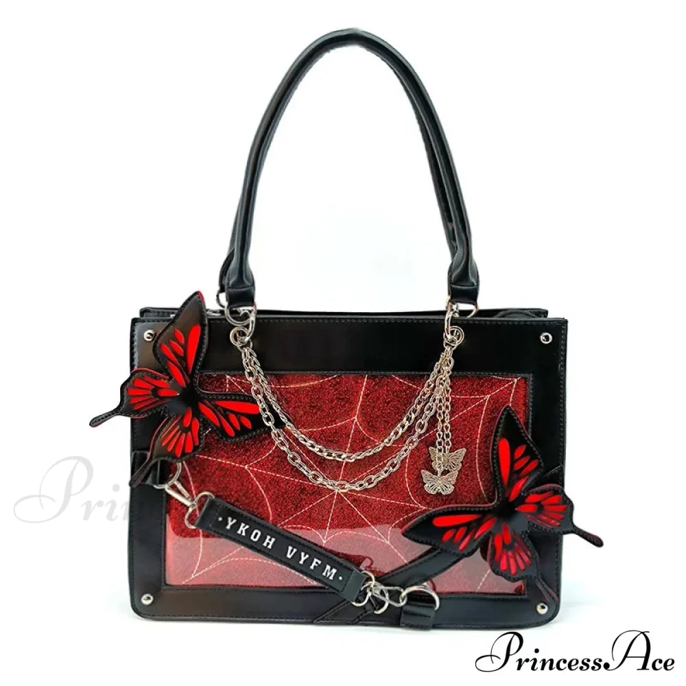 Y2K Labyrinth Butterfly Spider Web Chain Diy Transparent Lolita Gothic Bag Black Red Halloween