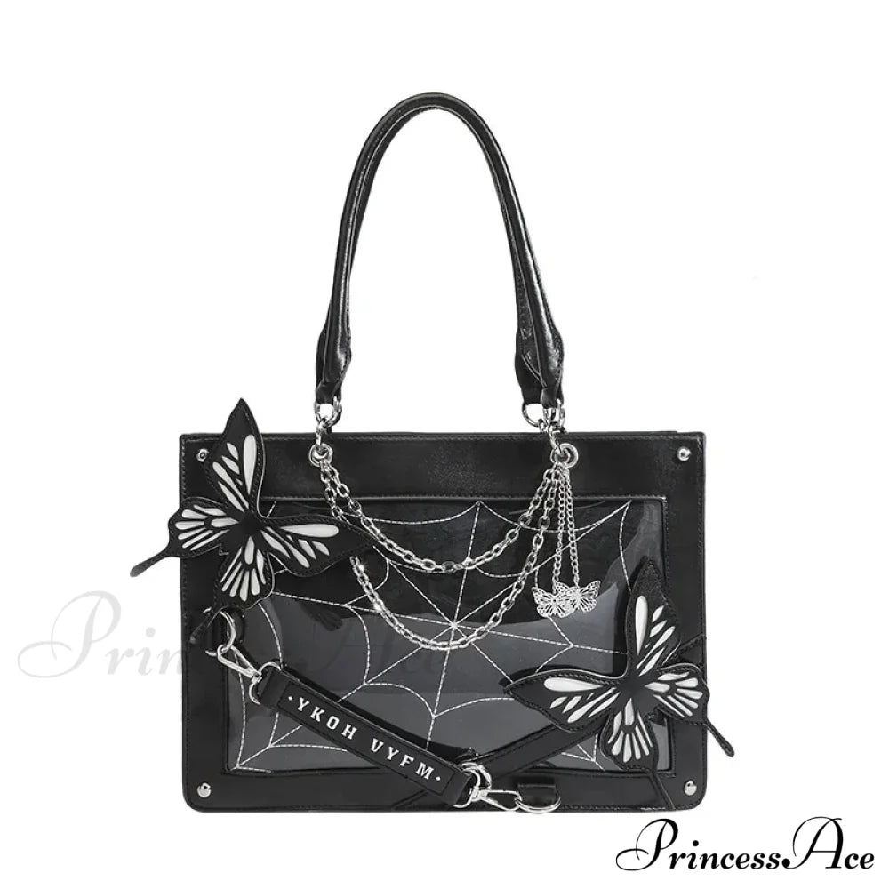 Y2K Labyrinth Butterfly Spider Web Chain Diy Transparent Lolita Gothic Bag Black White Halloween