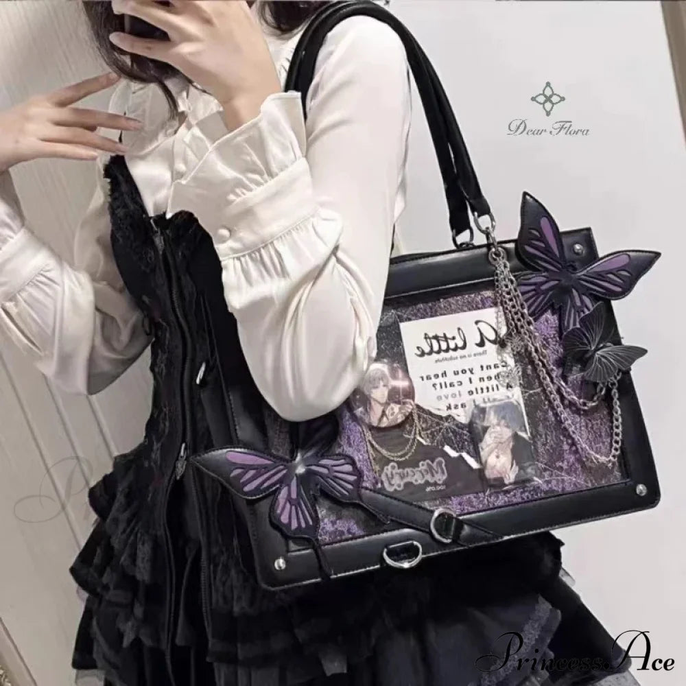 Y2K Labyrinth Butterfly Spider Web Letter Chain Transparent Gothic Bag Halloween