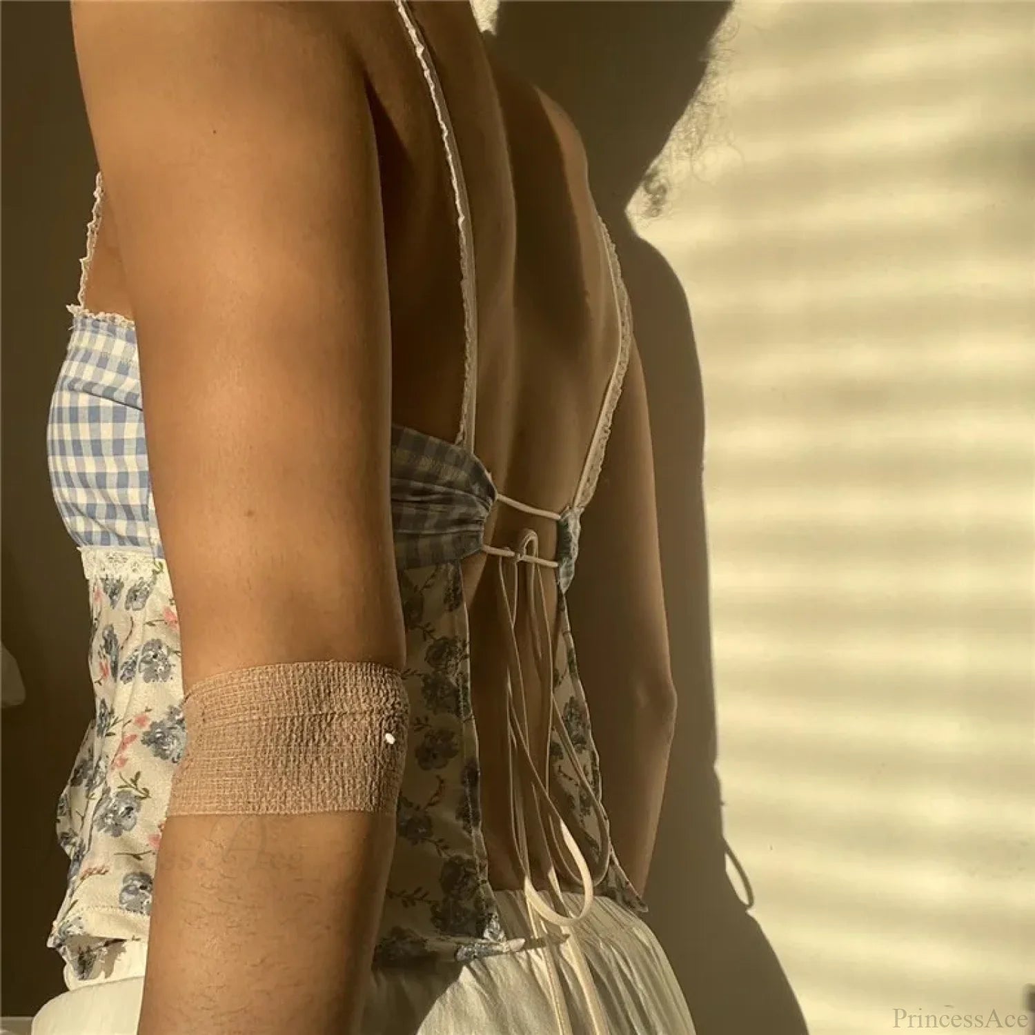 Y2K Lace Trim Plaid Floral Sleeveless Crop Top croptop-250126