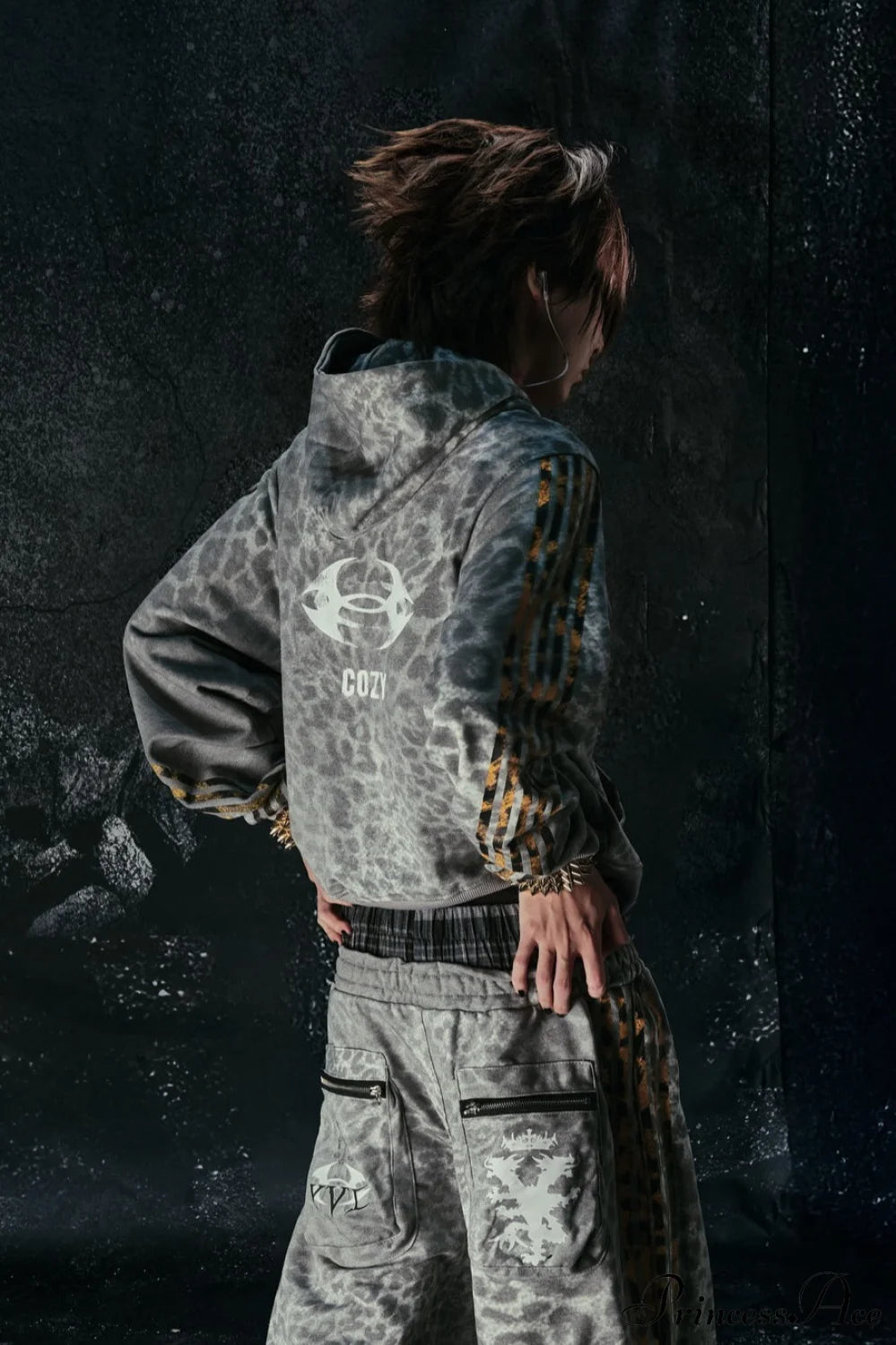 Y2K Leopard Striped Street Zip Hoodie