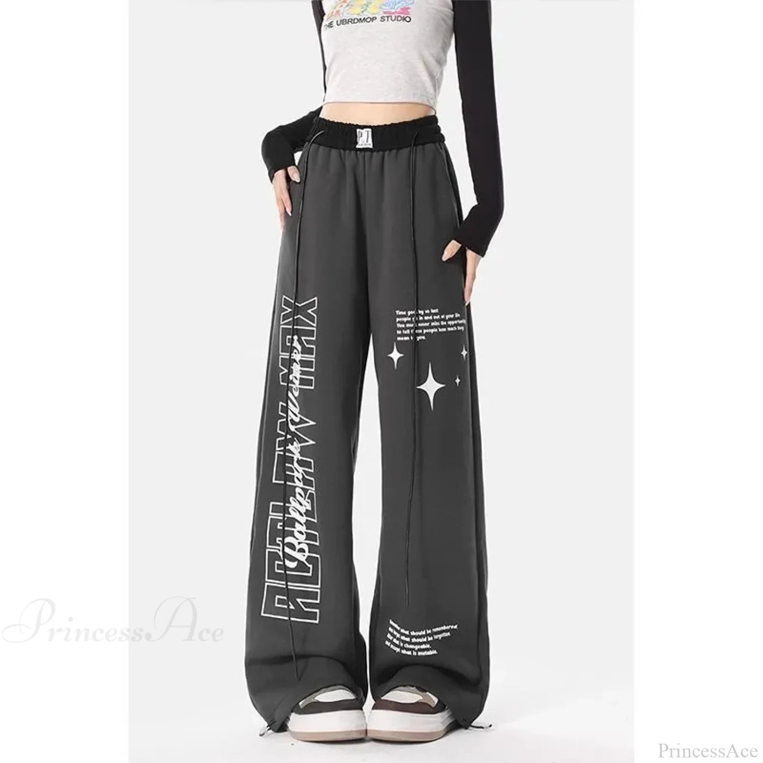 Y2K Letter Print Pants Black / S