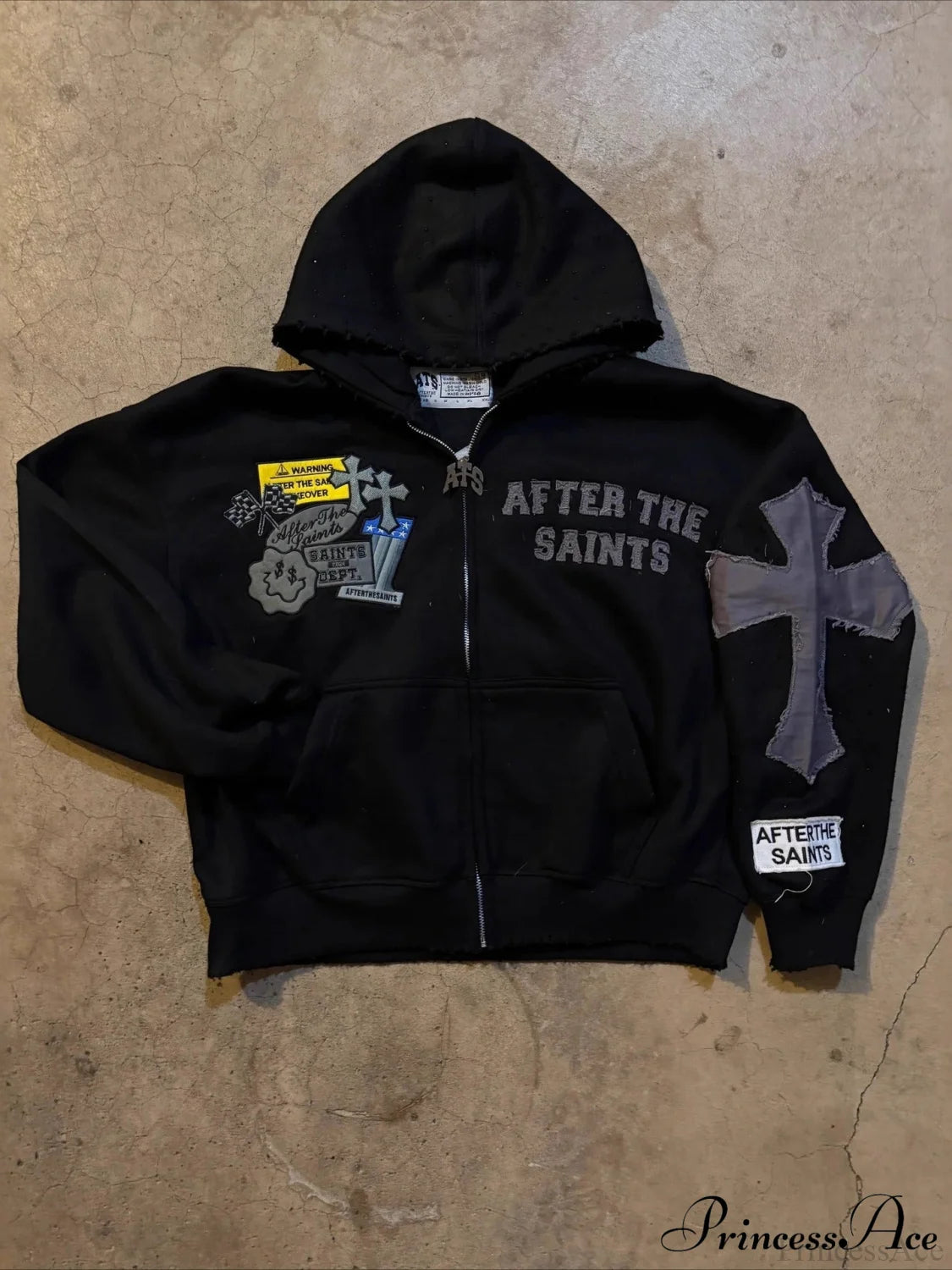 Y2K Letter Print Street Casual Hoodie Black / XS