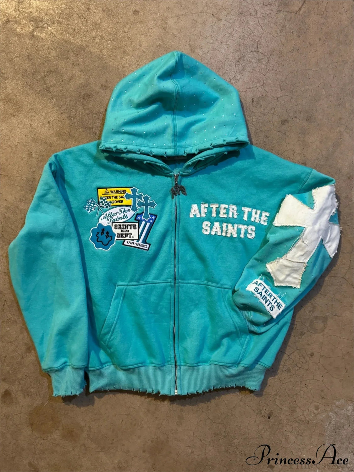 Y2K Letter Print Street Casual Hoodie Green / XS