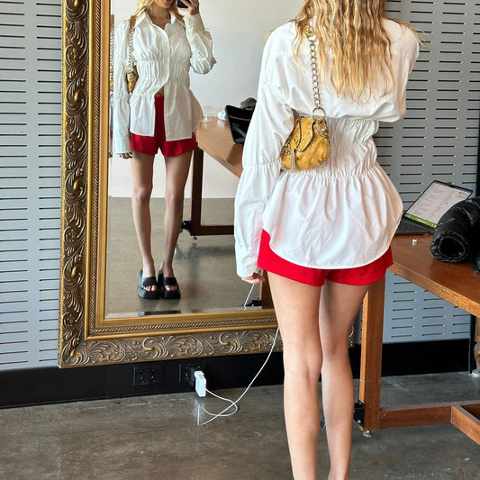 Y2K Long Sleeve Scrunched Blouse white / S blouse-250223