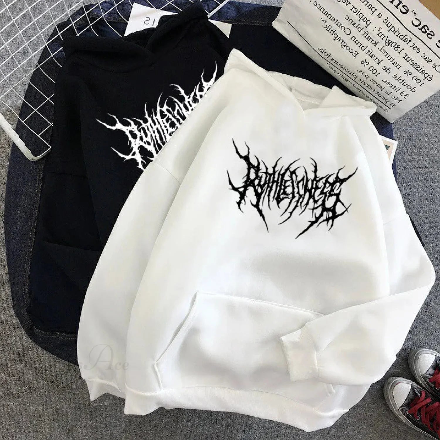 Y2K Mysterious Harajuku Hoodie WHITE / S