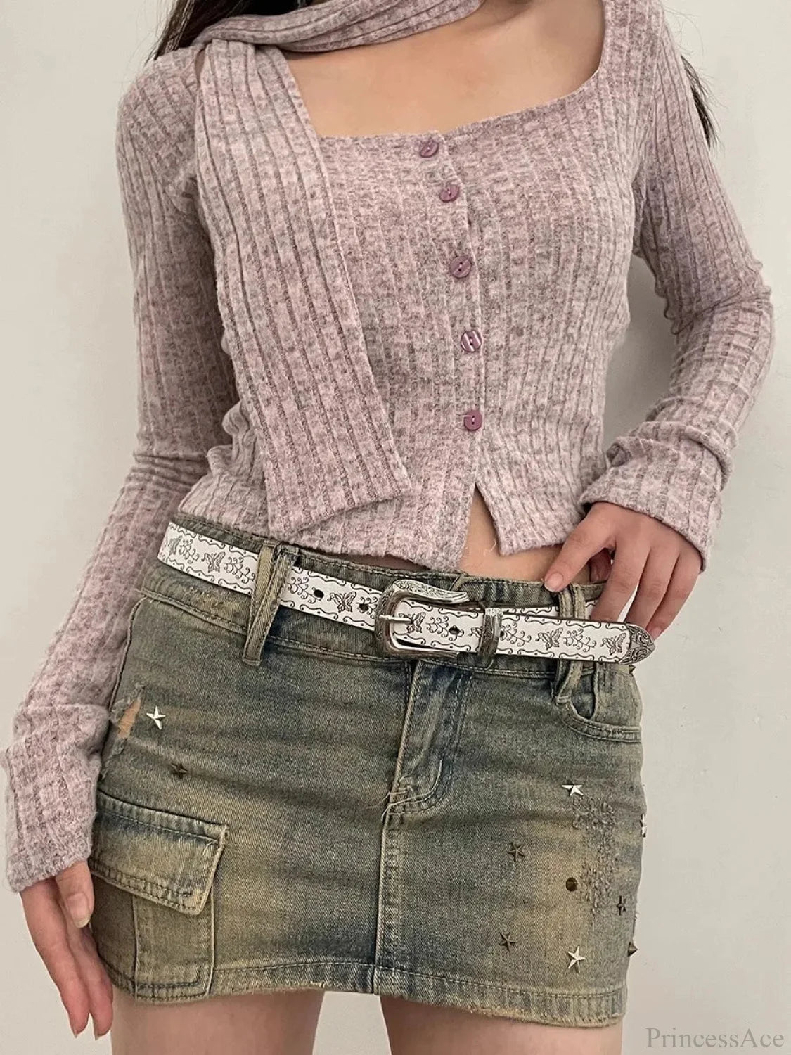 Y2K Mysterious Ivory Jeans Waist Strap