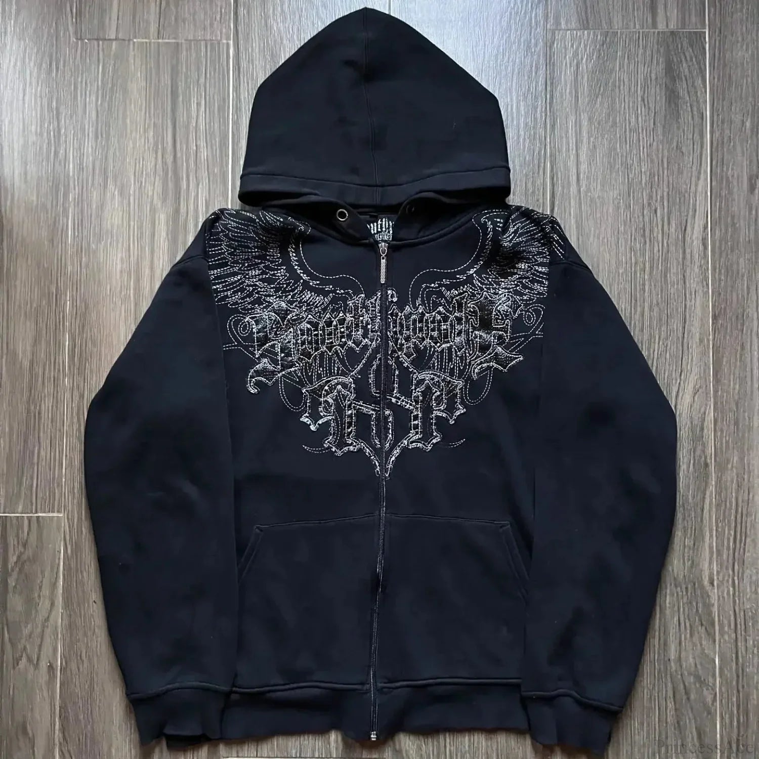 Y2K Mysterious Needlework Zipper Hoodie black2 / M