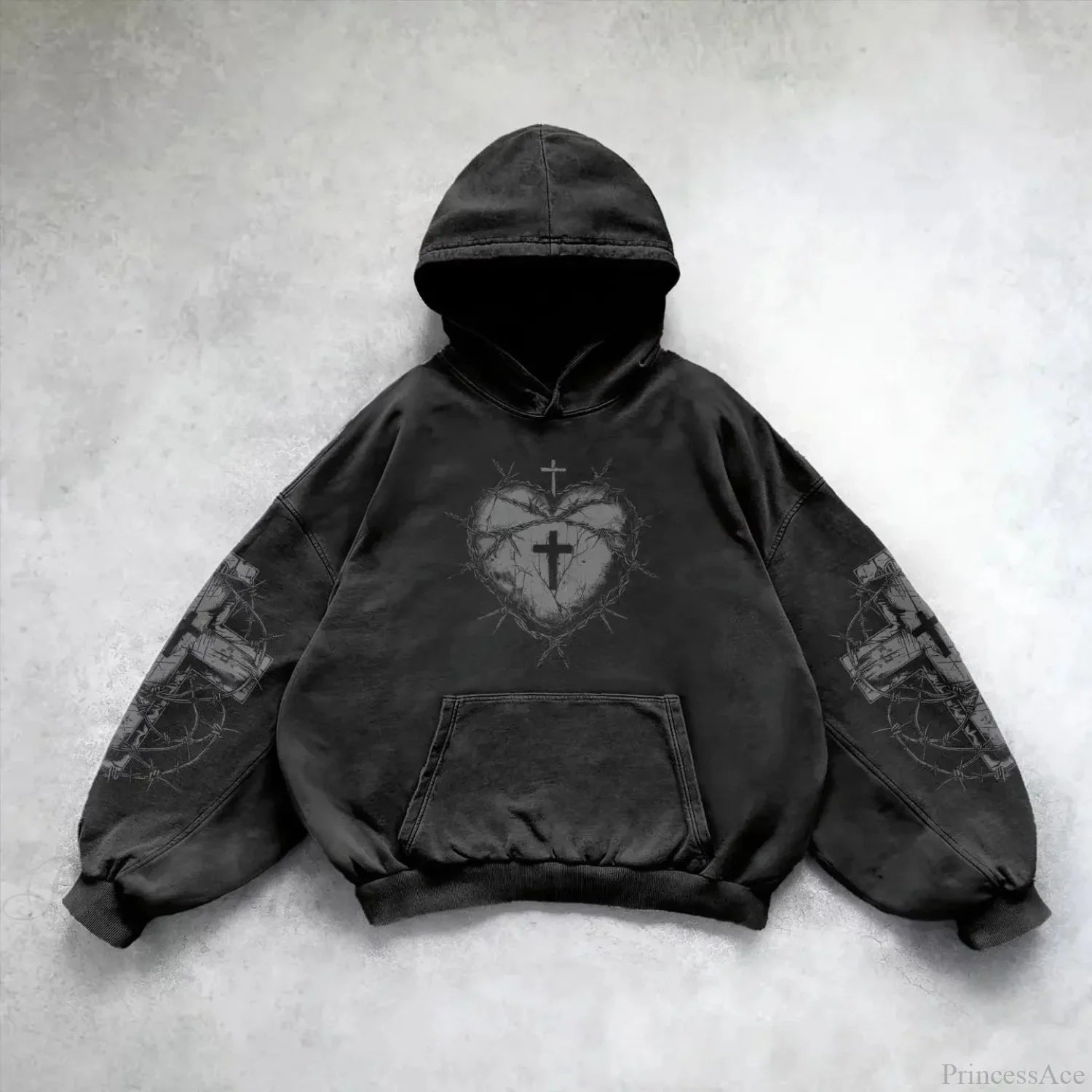 Y2K Mysterious Patchwork Zipper Hoodie black4 / S