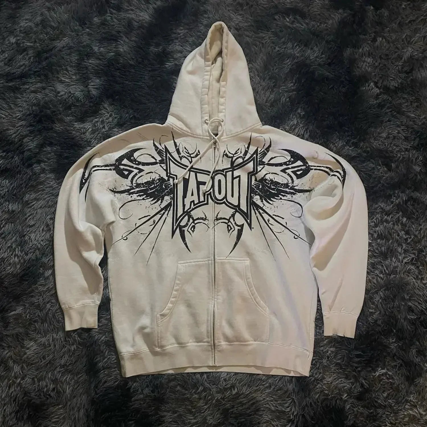 Y2K Mysterious Printed Zipper Hoodie gray / S
