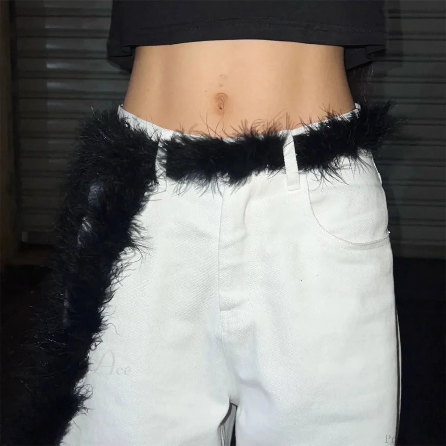 Y2K Mysterious Rebellious Furry Plush Waist Chain Belt Black
