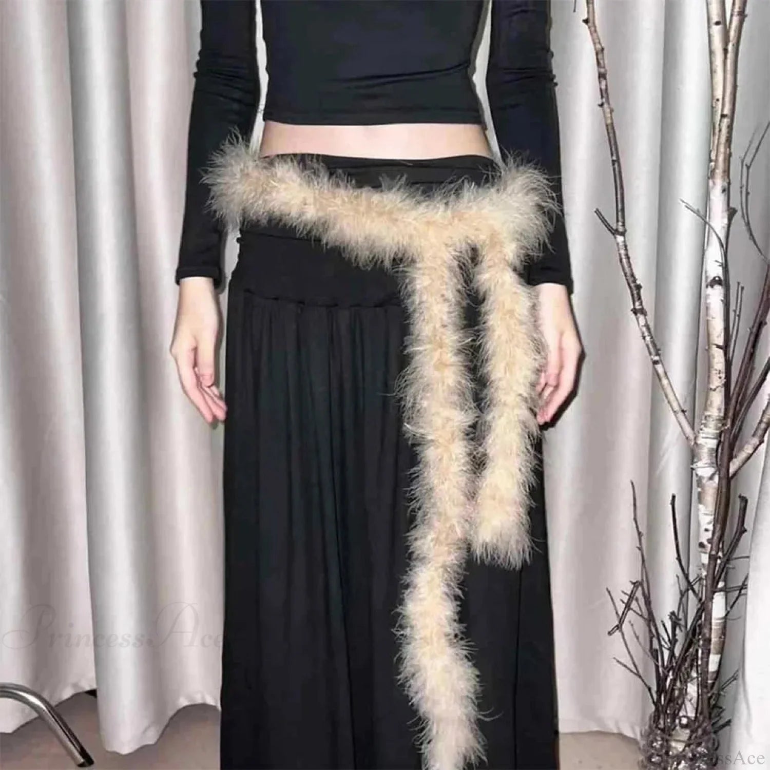 Y2K Mysterious Rebellious Furry Plush Waist Chain Belt Khaki