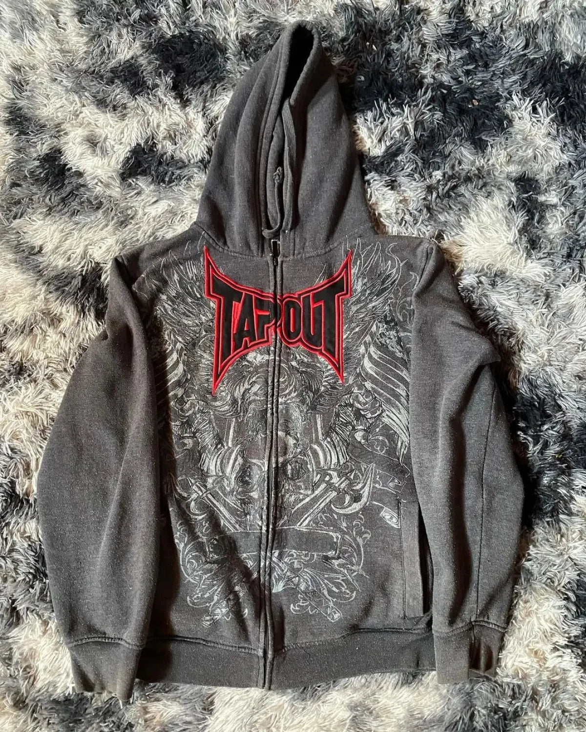 Y2K Mysterious Visual Zipper Hoodie black2 / S