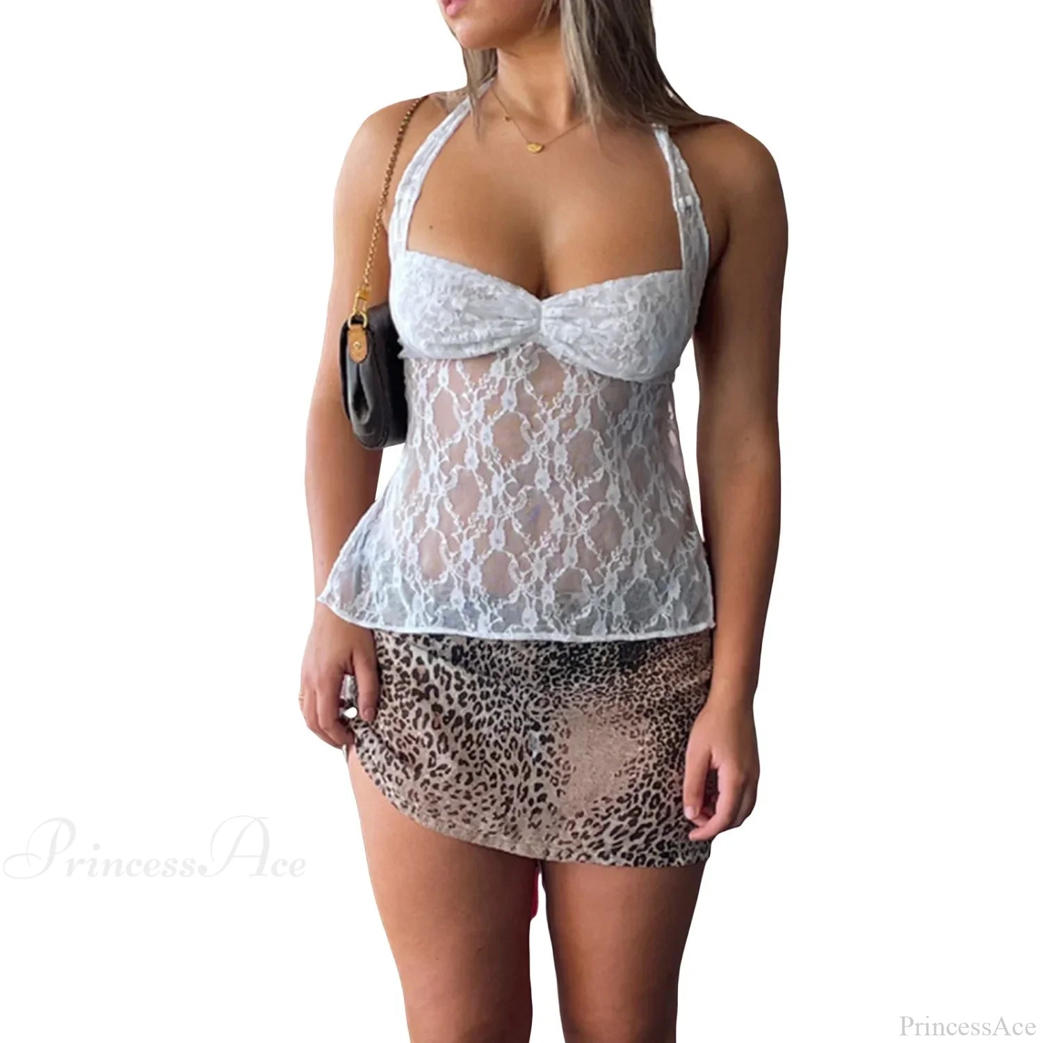 Y2K Retro Lace Sheer Mesh Backless Bandage Halter Crop Top WHITE / S croptop-250126