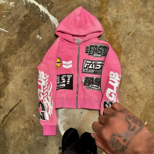 Y2K Retro Letter Hoodie Pink / S
