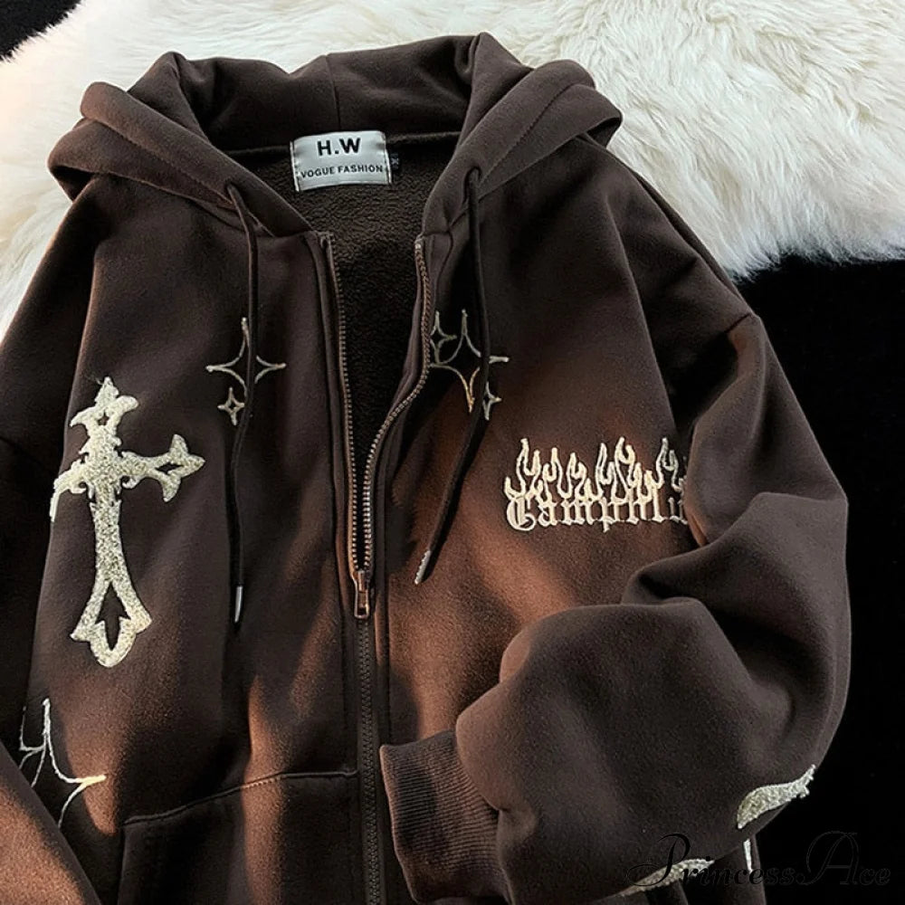 Y2K Rhinestone Skeleton Goth Hoodie Brown / M Sweatshirts & Hoodies-L