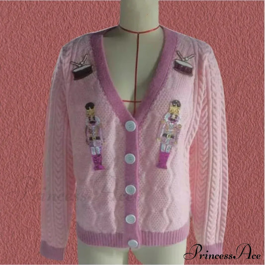 Y2K Sequins V-Neck Single Breasted Cardigan Pink / S Cardigan-241208