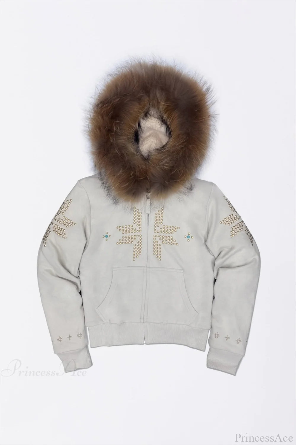 Y2K Sherpa Collar Rhinestone Zip-Front Waist-Cinched Hoodie