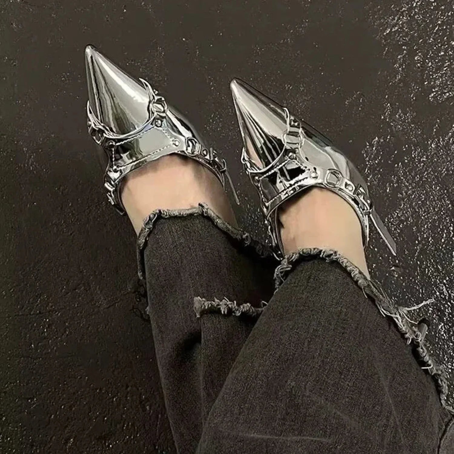 Y2K Silver Rebel Gothic Pointed Toe Tall Heel