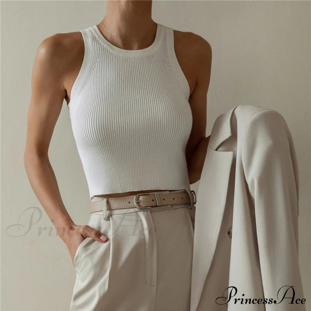 Y2K Sleeveless Knitted Crop Tops White / S