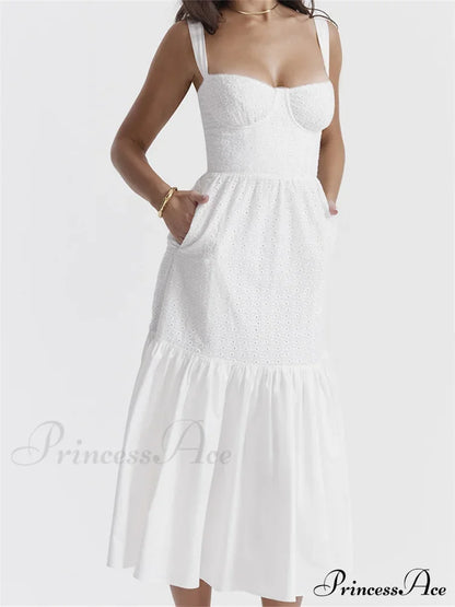 Y2K Square Neck Lace For Women Low Cut Sleeveless Spaghetti Strap White Summer Female Vestidos