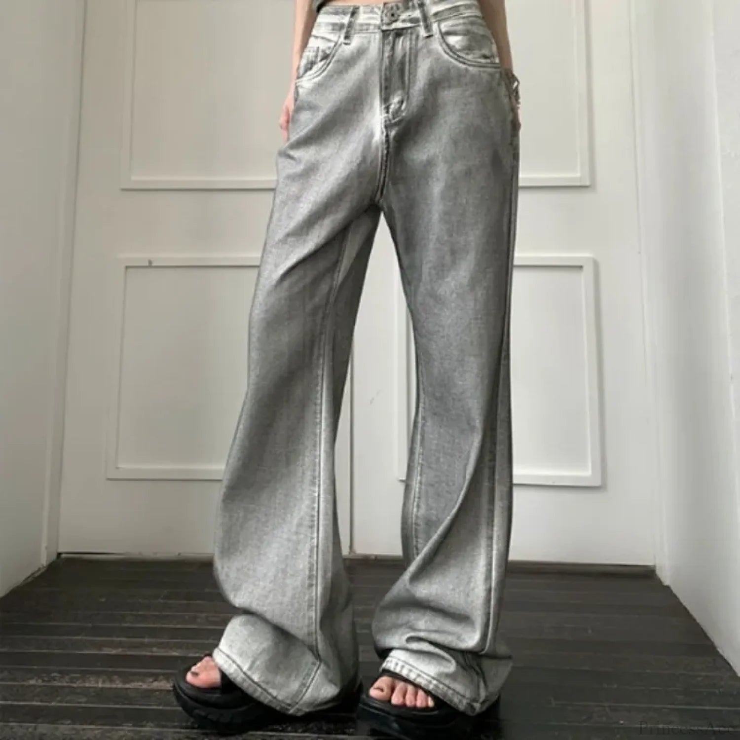 Y2K Vintage Loose Wide Leg Denim Pants grey / S