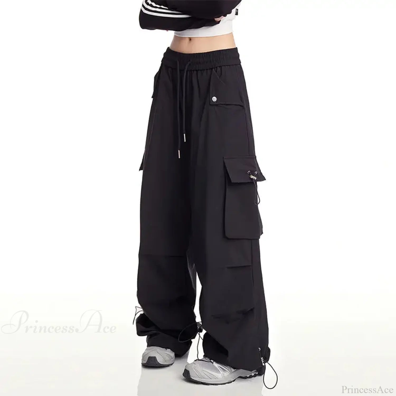 Y2K White Cargo Baggy Pants Black / M