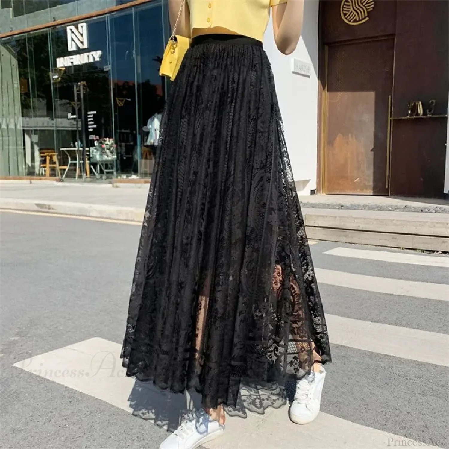 Y2K Women’s Lace Crochet Umbrella Long Skirt Bohemian High Waist Black / One Size skirt-250126