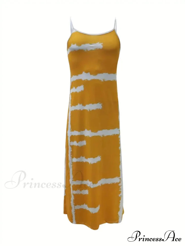 Yellow Beach Maxi Dress For Plus Size Women 2Xl / Striped