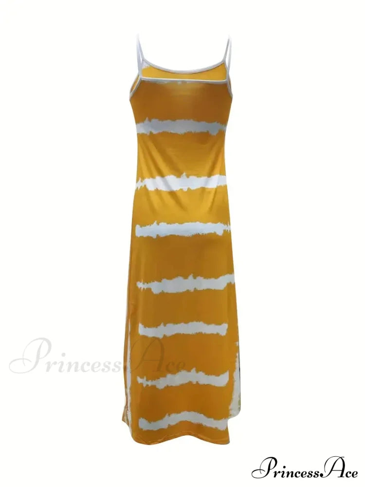 Yellow Beach Maxi Dress For Plus Size Women 3Xl / Navy Striped