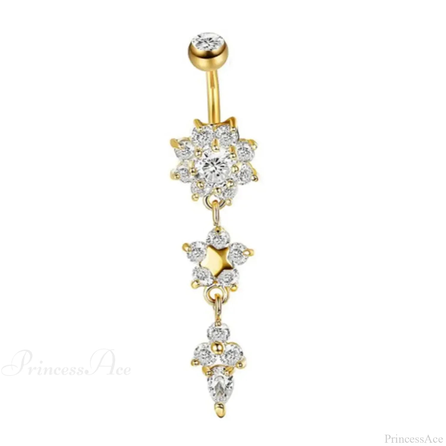 Yellow CZ Butterfly Heart Gothic Belly Ring Golden Drill