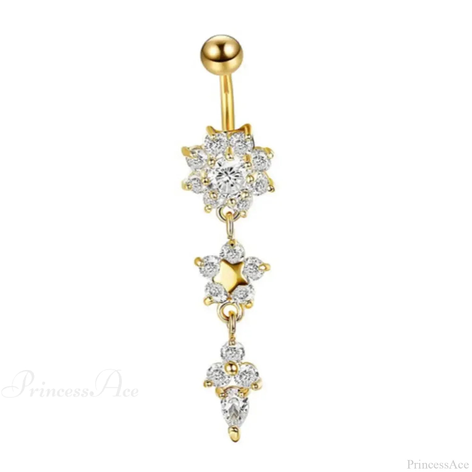 Yellow CZ Butterfly Heart Gothic Belly Ring Golden White