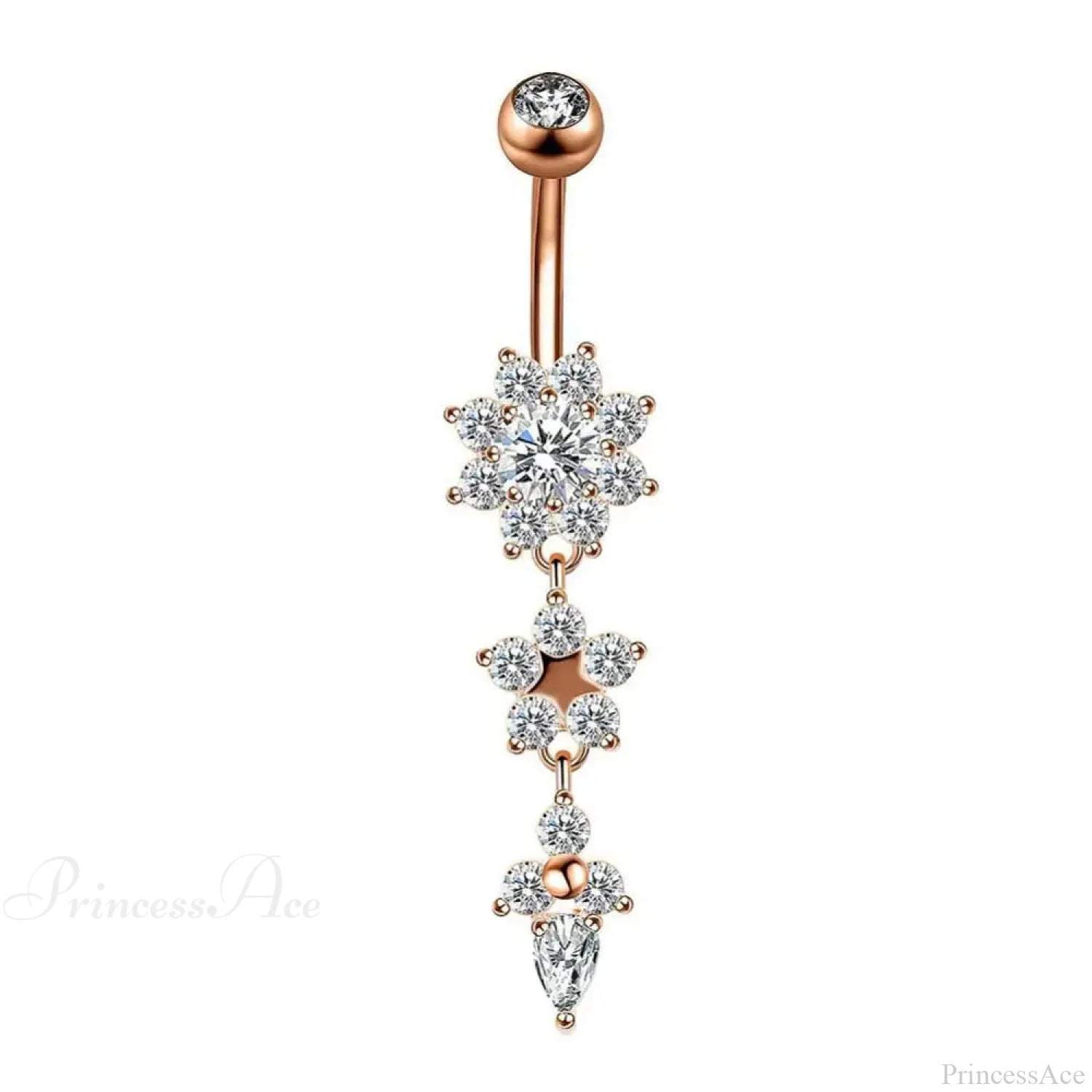 Yellow CZ Butterfly Heart Gothic Belly Ring Rose Gold Drill
