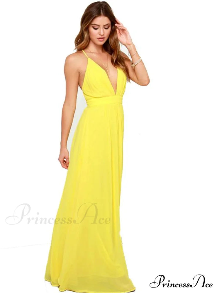 Yellow Maxi Dress With Waist Strap For Beach Wear Dresses