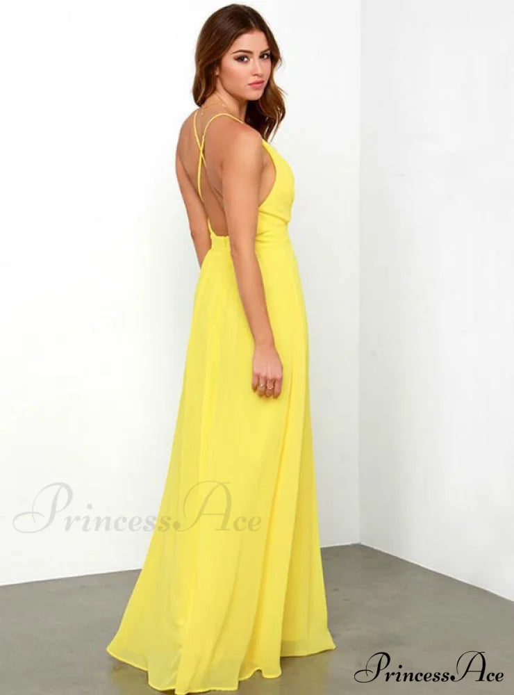 Yellow Maxi Dress With Waist Strap For Beach Wear Dresses