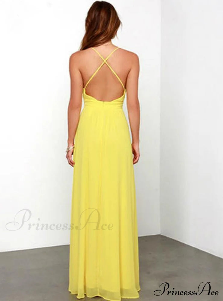 Yellow Maxi Dress With Waist Strap For Beach Wear Dresses