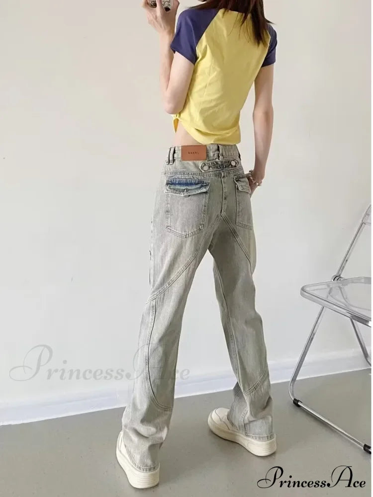 Yellow Mud Color Street Zippered High Trendy Slimming Micro Flared Jean