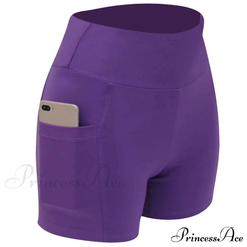 Yoga Pants Gym Sports Running Shorts 2-Purple / S