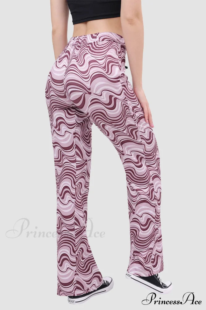 Yoga Water Pants Flared With Ripple Design Purple / L