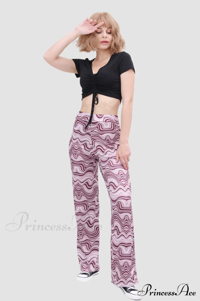 Yoga Water Pants Flared With Ripple Design Purple / M