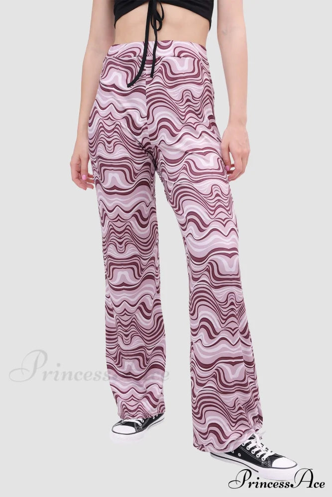 Yoga Water Pants Flared With Ripple Design Purple / S